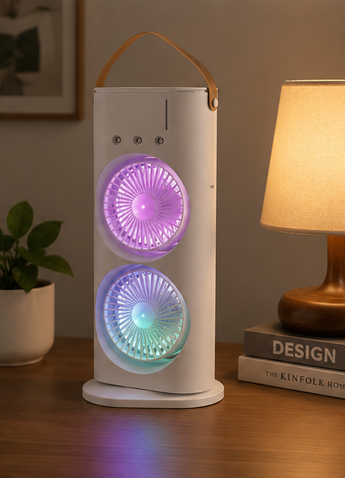 Double-Head Desk Fan with RGB Night Light