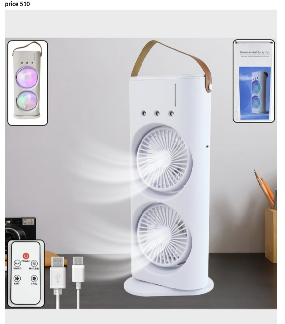 Double-Head Desk Fan with RGB Night Light
