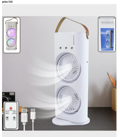 Double-Head Desk Fan with RGB Night Light