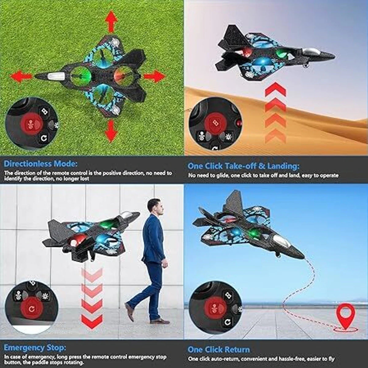 RC Fighter Drone | LED Remote Control Airplane